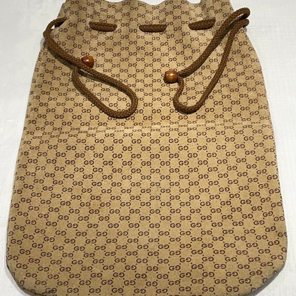 Gucci GG Drawstring Suede Bottle Cosmetic Bag Satchel Purse